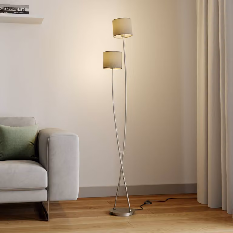 Lampada da terra Juljana Lucande, Crema / Ambra, Soggiorno / Sala da pranzo, Tessuto / Stoffa / Seta, Moderno, Lampada da terra