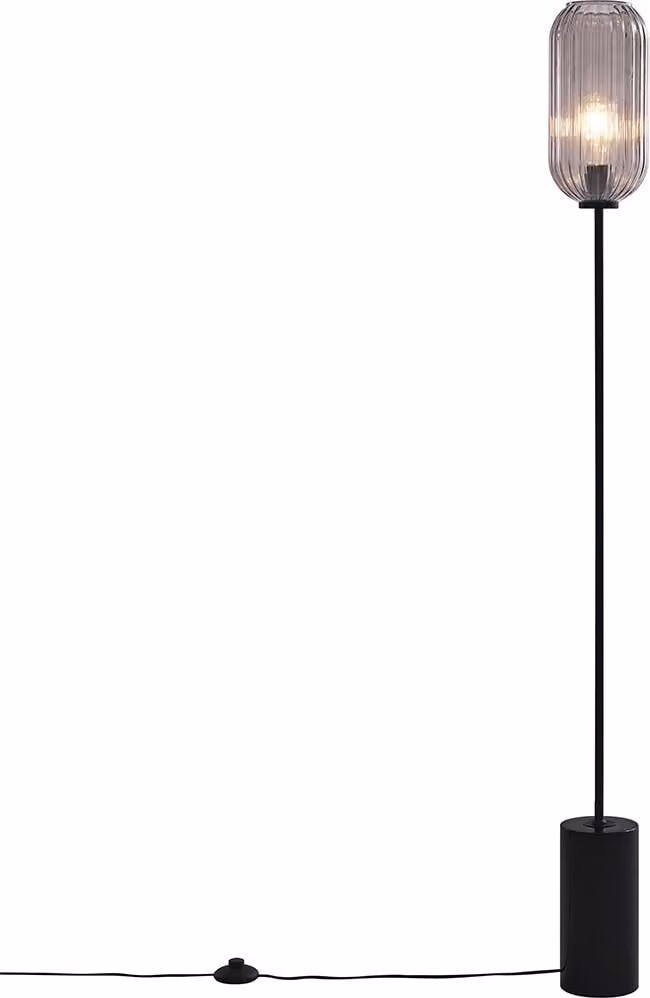 Lampada da terra Art Déco nera con vetro fumé Rid