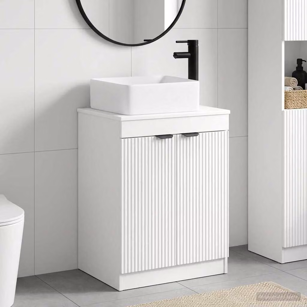 Set di mobili per il bagno moderno vidaXL in MDF bianco opaco con ante a battente e ripiani interni, freestanding
