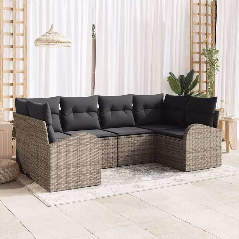Maison Exclusive - Set da giardino composto da 6 pezzi, divano, colore grigio, realizzato in rattan sintetico