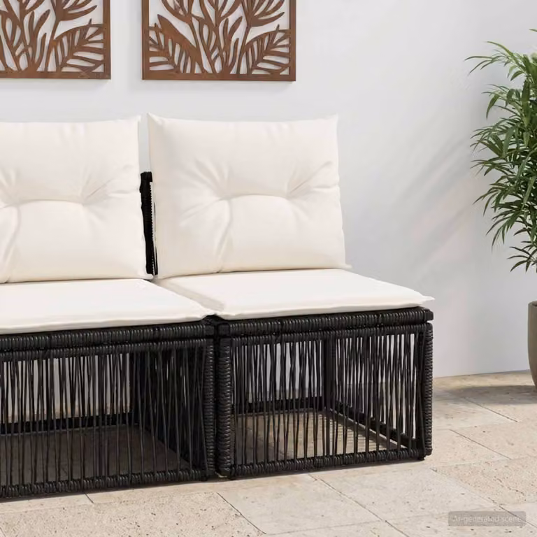 Unità divano senza braccioli vidaXL in polyrattan nero con cuscini imbottiti e coperture rimovibili per giardino e terrazza