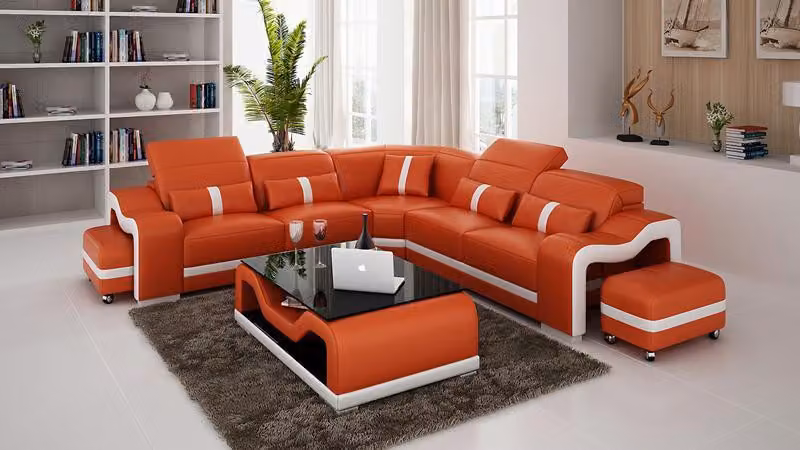 Ledersofa Couch Wohnlandschaft Ecksofa Eck Garnitur Design Modern Sofa mit USB