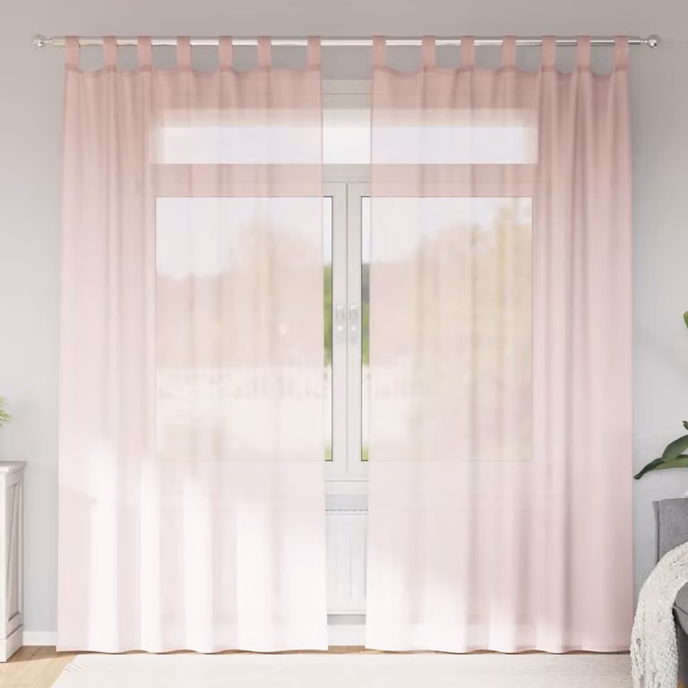 Set di 2 tende in voile semi-trasparenti vidaXL con passanti, colore rosa chiaro, L: 140 cm x H: 225 cm