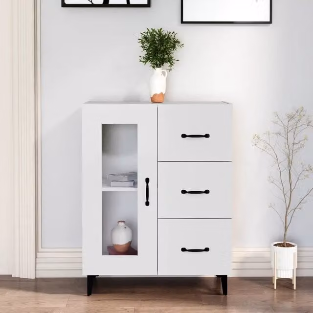 Credenza Buffet Armadio da Cucina Design Mania Bianca in Legno Multistrato L: 69,5 cm, P: 34 cm, H: 90 cm