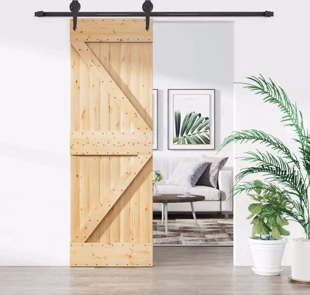Porta scorrevole moderna vidaXL in legno e acciaio, colore marrone e nero, H: 210 cm, L: 183 cm, P: 16 cm