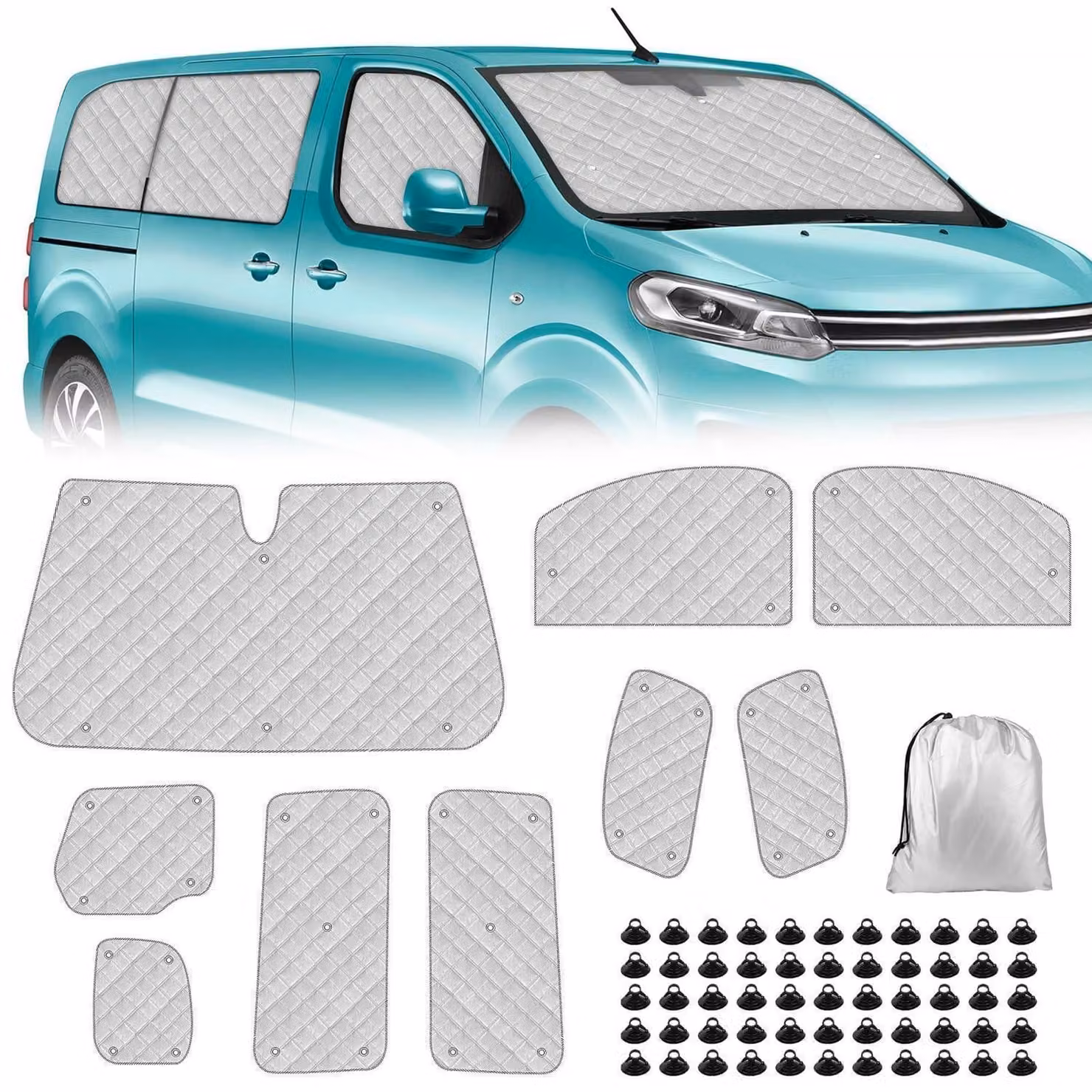 Tappetini per l'abitacolo, set da 9 pezzi, per Citroen Dispatch, Jumpy, Vivaro, modello L2