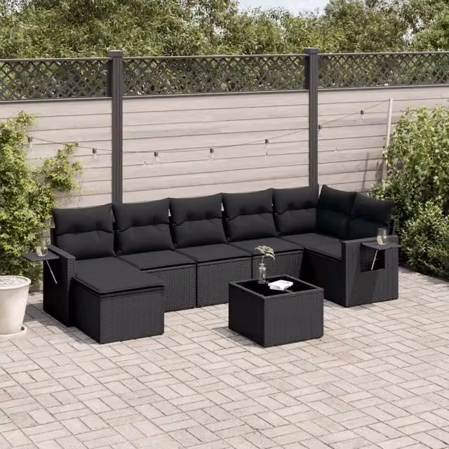 Set Divani da Giardino con Cuscini 8 pz Nero in Polyrattan 3252822