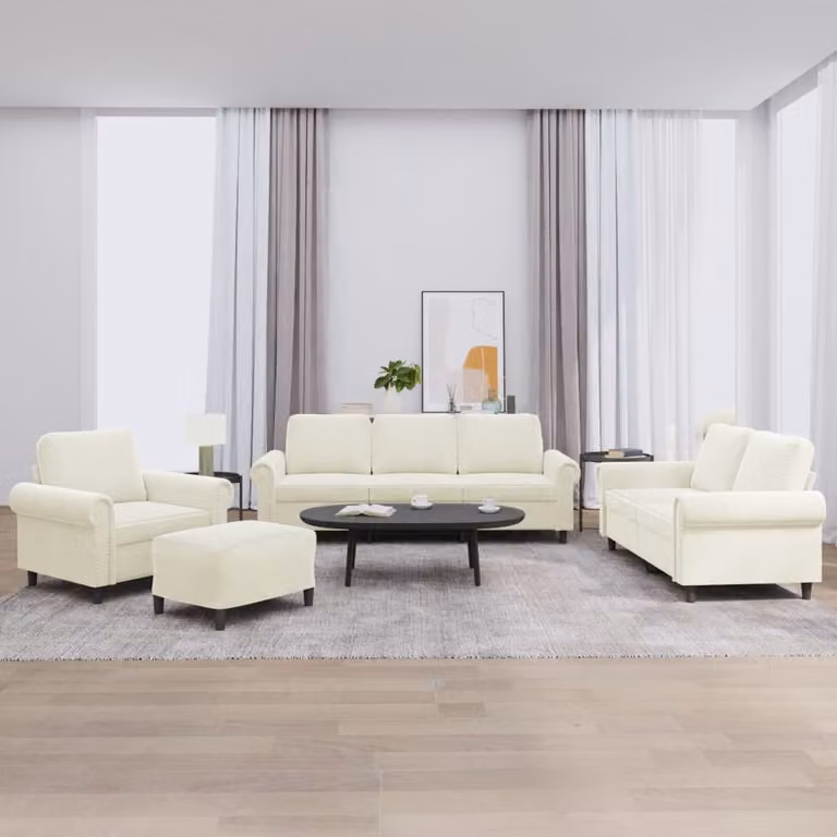 vidaXL Set di Divani 4 Pezzi in Velluto Beige con Cuscini e Pouf per Soggiorno
