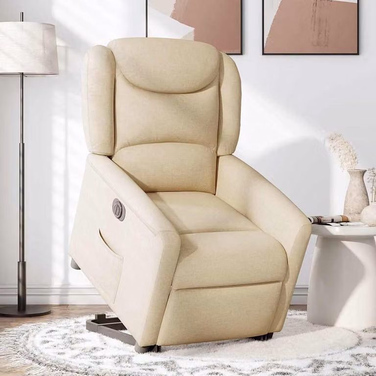 vidaXL Poltrona Alzapersona Reclinabile Elettrica Crema in Tessuto
