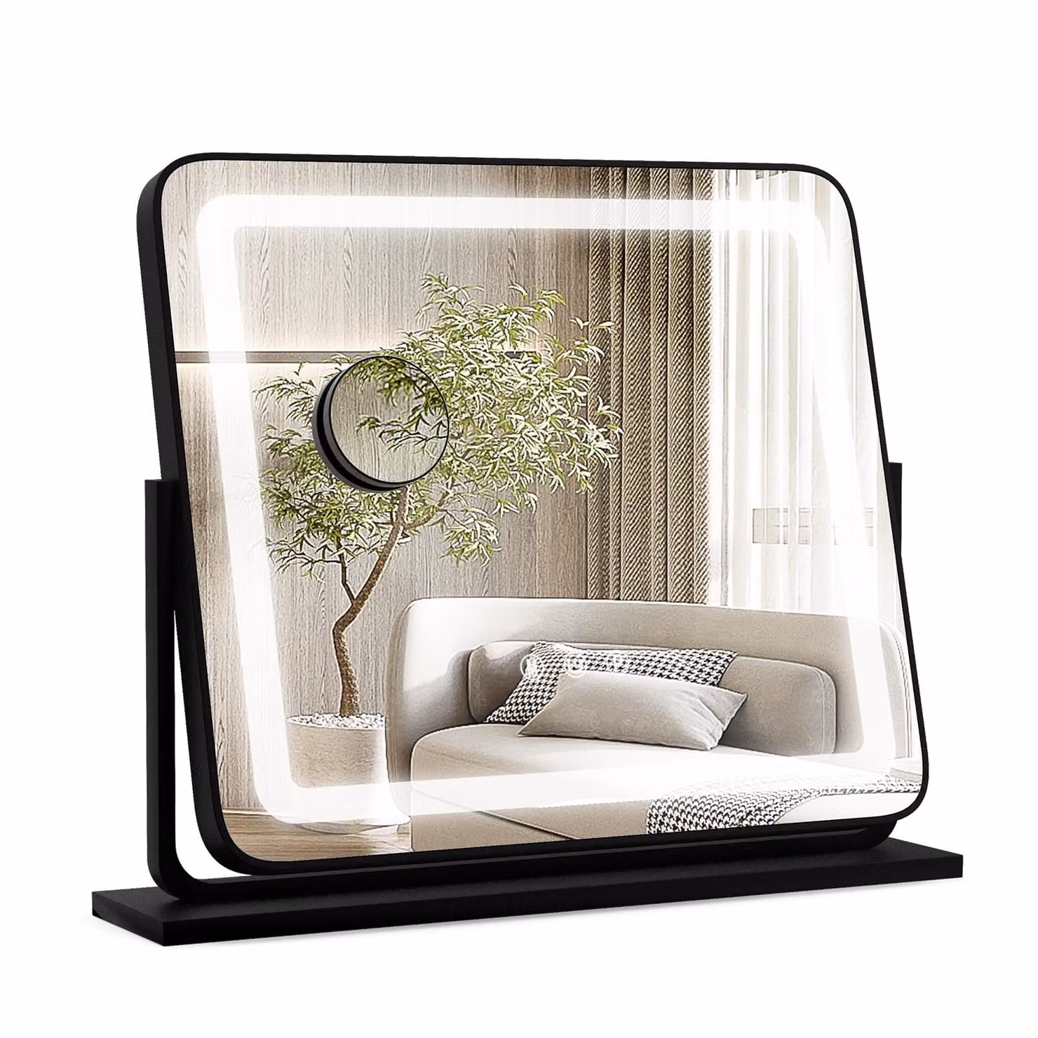Specchio cosmetico COSTWAY HU10388DE-DK, con 3 colori di luce, ingrandimento 5x, illuminato, luminosità regolabile, ruotabile, comando a sfioramento - N