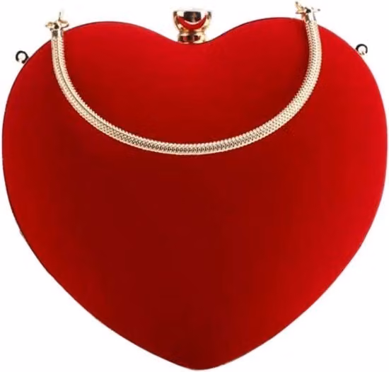 Borsa a tracolla a forma di cuore per donna in tessuto rosso con cintura rimovibile