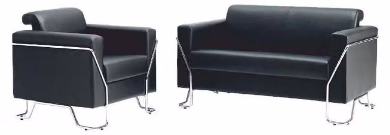 Sofa-Set 2-Sitzer Sessel Schwarz Ledersofas Modern Leder Metall