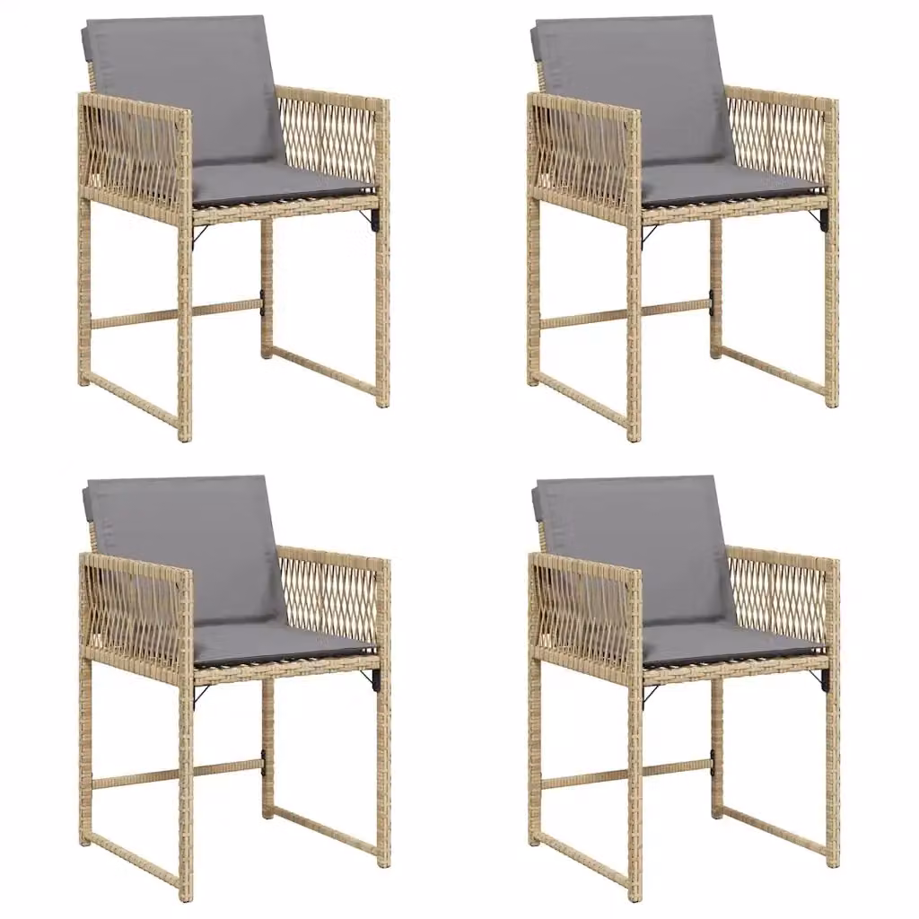 Set di 4 sedie da giardino con cuscini vidaXL in polyrattan beige e grigio con braccioli e tessuto resistente ai raggi UV – 2