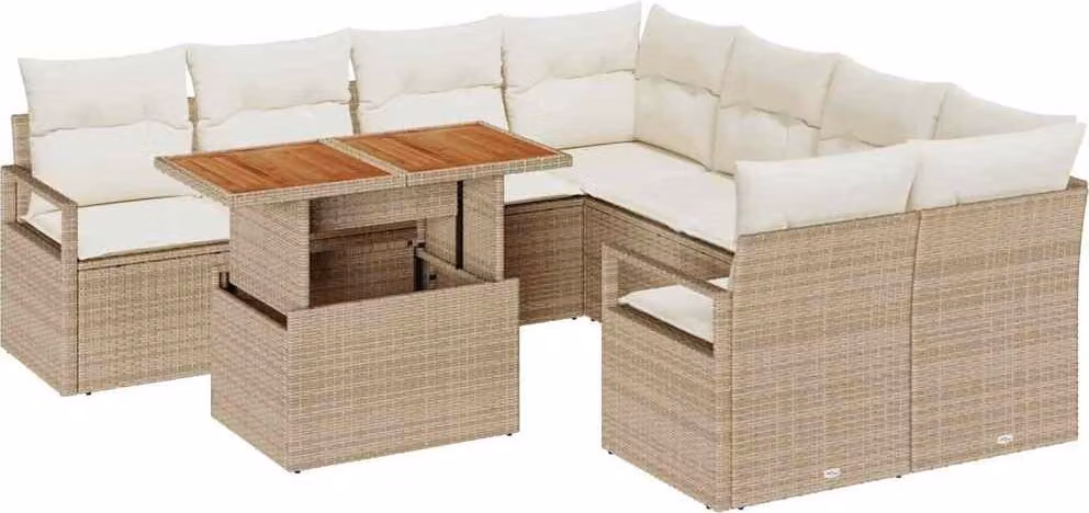 Set Divano da Giardino 9 pcs Beige Poly Rattan
