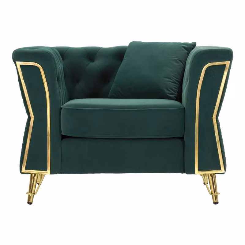Poltrona Emy Mauro Ferretti Verde con Cuscino in Velluto e Dettagli Oro L/P/H: 104 x 83 x 76 cm – 2