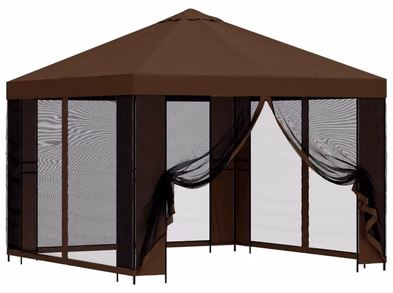 Gazebo da giardino con pareti laterali 3 x 3 m Marrone