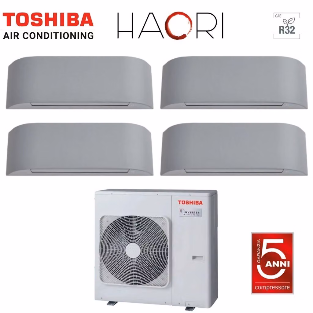 Climatizzatore Condizionatore Toshiba Quadri Split Inverter serie HAORI RAS-4M27U2AVG-E Grigio Chiaro con Wi-Fi Integrato e Classe Energetica A++ – 2