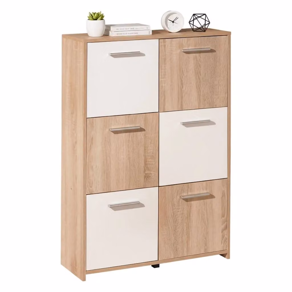 Madia DMORA Dresano in legno e MDF, design moderno per cucina o soggiorno, Bianco e Marrone, L: 77 cm, P: 30 cm, H: 115 cm – 2
