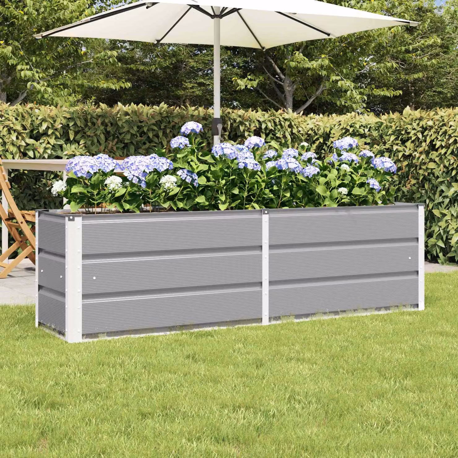 Fioriera vidaXL in acciaio e plastica, Grigio, L: 160 cm, P: 40 cm, H: 45 cm