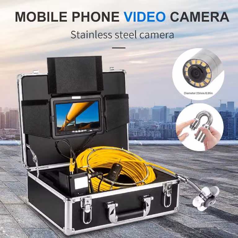 Accessorio per telecamera di ispezione tubi, grado di protezione IP68 (resistente all'acqua), resistente alla corrosione, testina per telecamera di ispezione tubi da 23 mm con 12 LED per l'illuminazione
