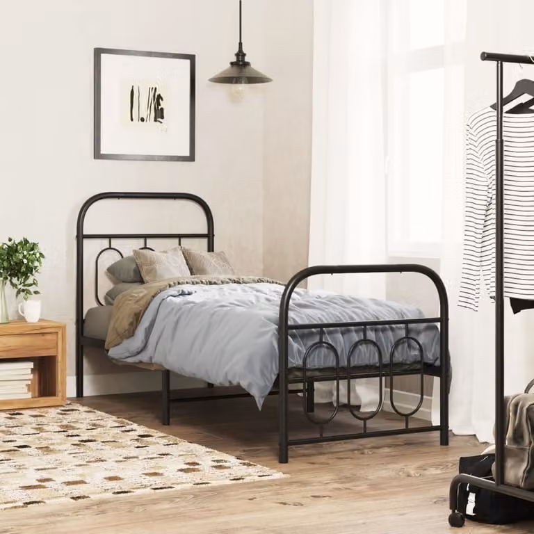 vidaXL Giroletto in metallo nero con testiera e pediera L: 190 cm, L: 80 cm, H: 100 cm