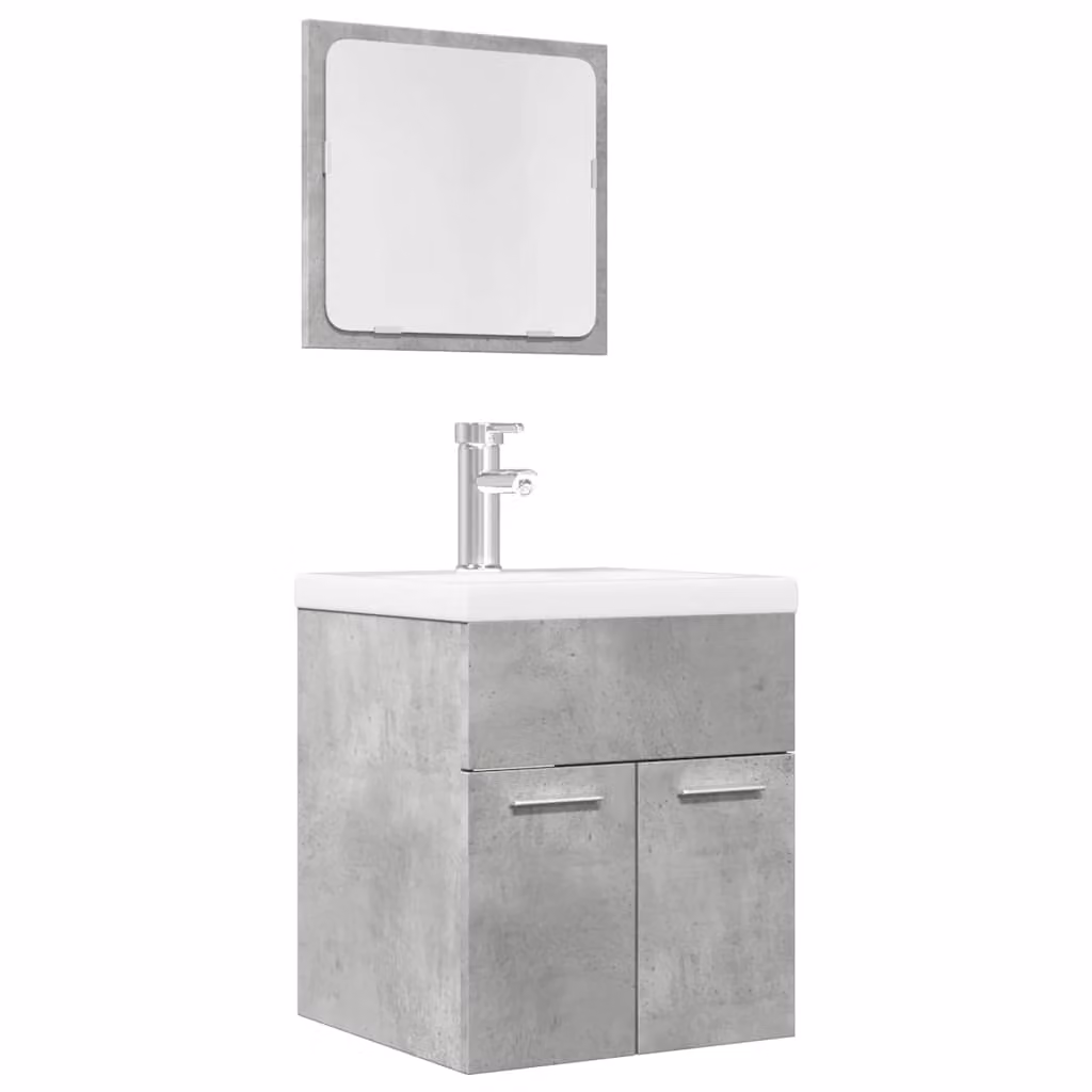 Set di mobili da bagno vidaXL composto da mobile sottolavabo e armadietto con specchio in legno e vetro, colore grigio, design moderno a parete
