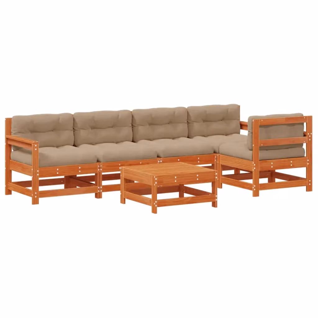 Set Lounge da Giardino a L vidaXL in Legno di Pino Trattato Marrone con Tavolino e Cuscini Inclusi – 2