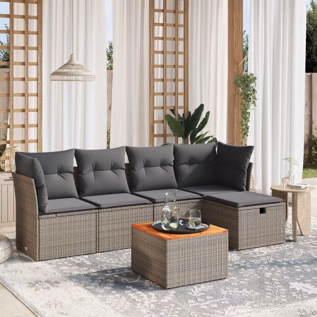 Set Divano da Giardino vidaXL 6 pz a L con Cuscini Grigio in Polyrattan e Acciaio – 1