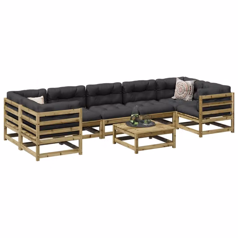 Set di divani da giardino vidaXL a forma di U composto da 8 pezzi in legno di pino con cuscini inclusi, colore marrone e grigio