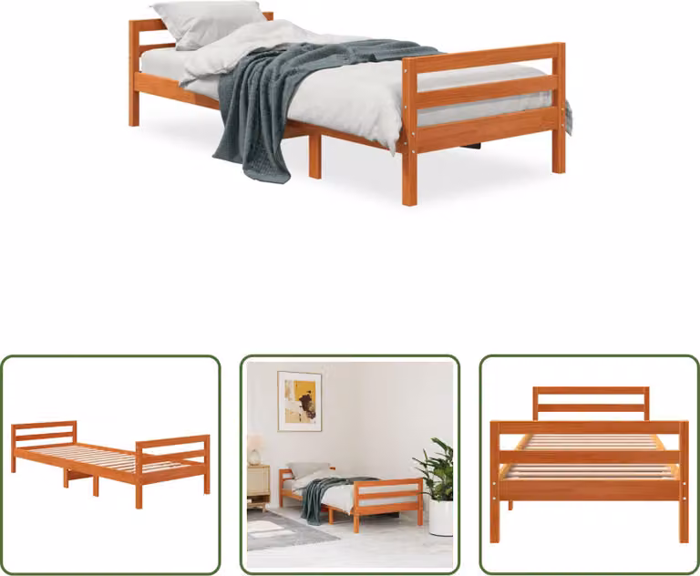The Living Store letto in legno massiccio senza materasso cera marrone 90x200 legno di pino
