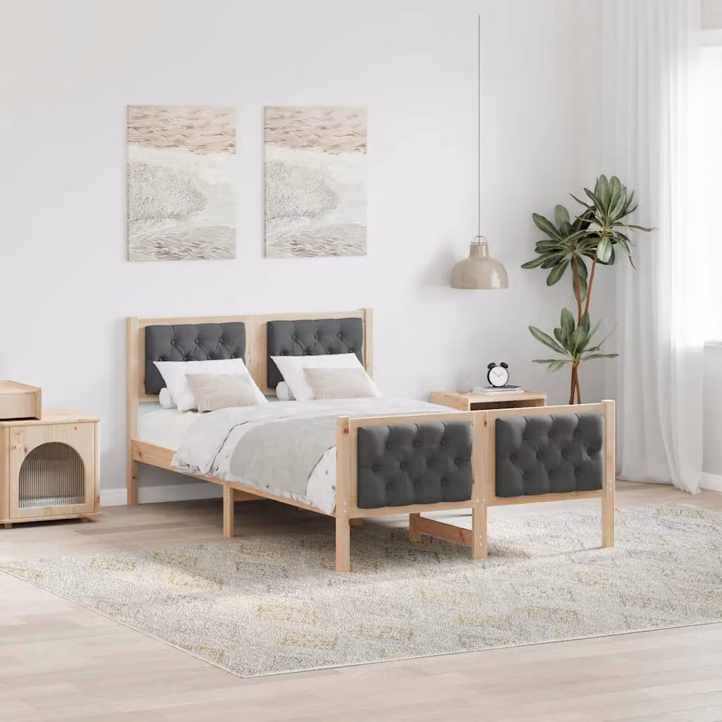 vidaXL Struttura del letto in pino massello con cassetti, Grigio e Marrone, 120 x 200 cm – 1
