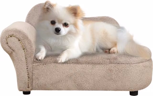 Divano per cani rialzato con contenitore Minimal in velluto beige L: 80 cm, P: 40 cm, H: 46 cm