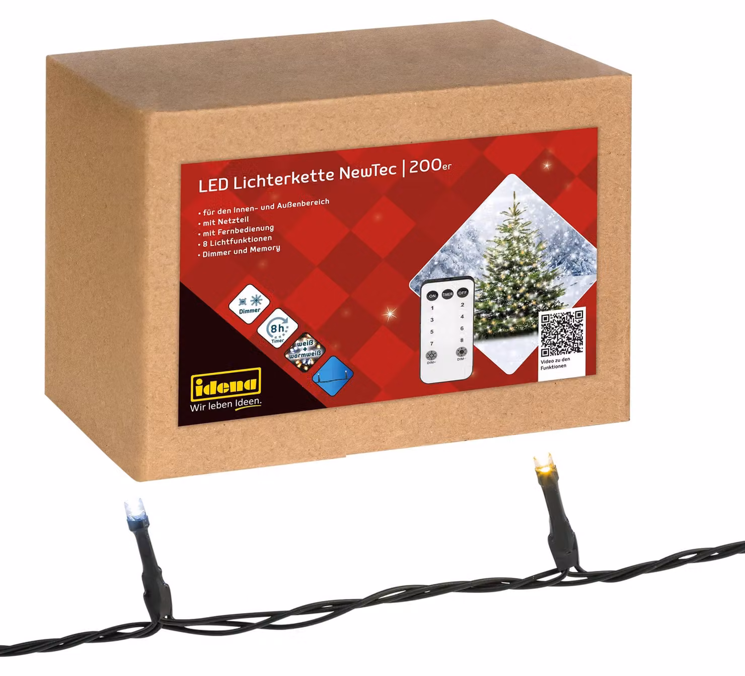 Catena luminosa a LED, 200 LED, bianco/bianco caldo, 27,9 metri, con timer e dimmer