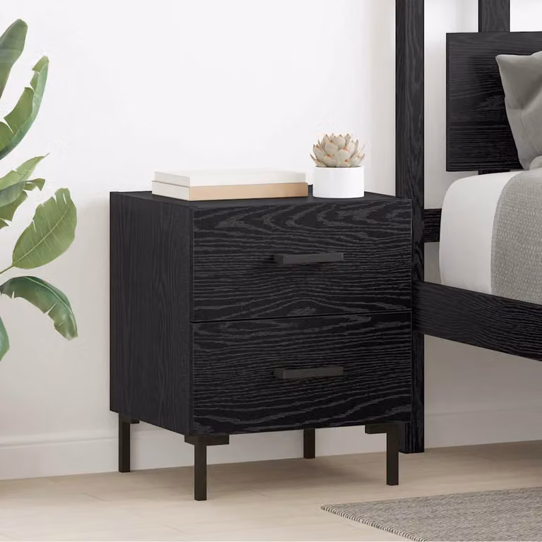 Set di 2 Armadi da Notte vidaXL in Rovere Nero, L 40 cm x P 35 cm x H 47,5 cm