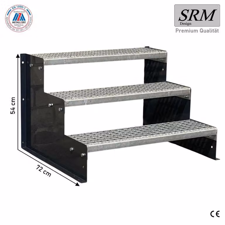 Scala a tre gradini, modello 2, colore antracite, larghezza 100 cm, altezza 54 cm, senza ringhiera