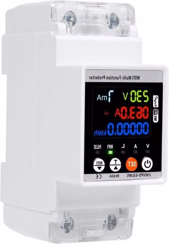 Contatore elettrico su guida DIN - Protezione delle apparecchiature - 63 A - Bianco - Funzioni regolabili