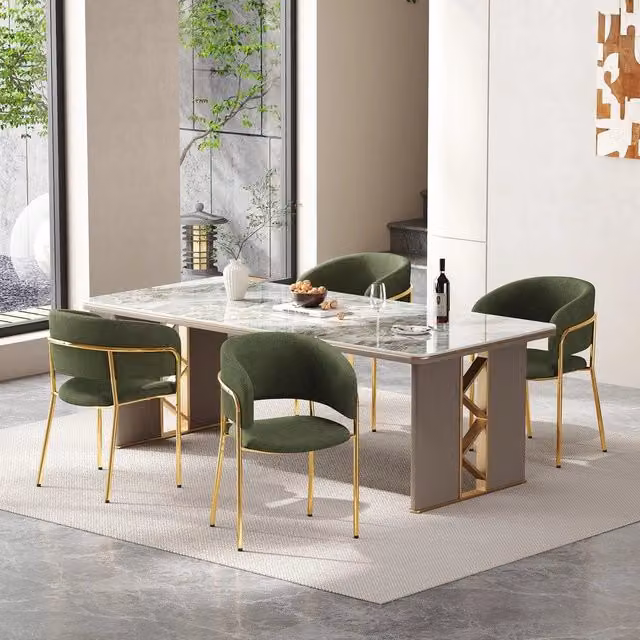 Set 4 Sedie da Pranzo ¨C Minimal ¨C Verde, rivestimento tessuto, gambe struttura in legno, design moderno, per sala cucina soggiorno