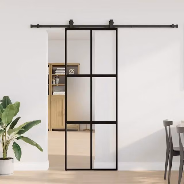 Porta Scorrevole Moderna vidaXL in Vetro Trasparente con Ferramenta Nera L: 76 cm, H: 205 cm – 1