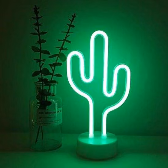 Lampada da tavolo Cactus Neon - Alimentazione USB/a batteria - Lampada da tavolo con luce verde