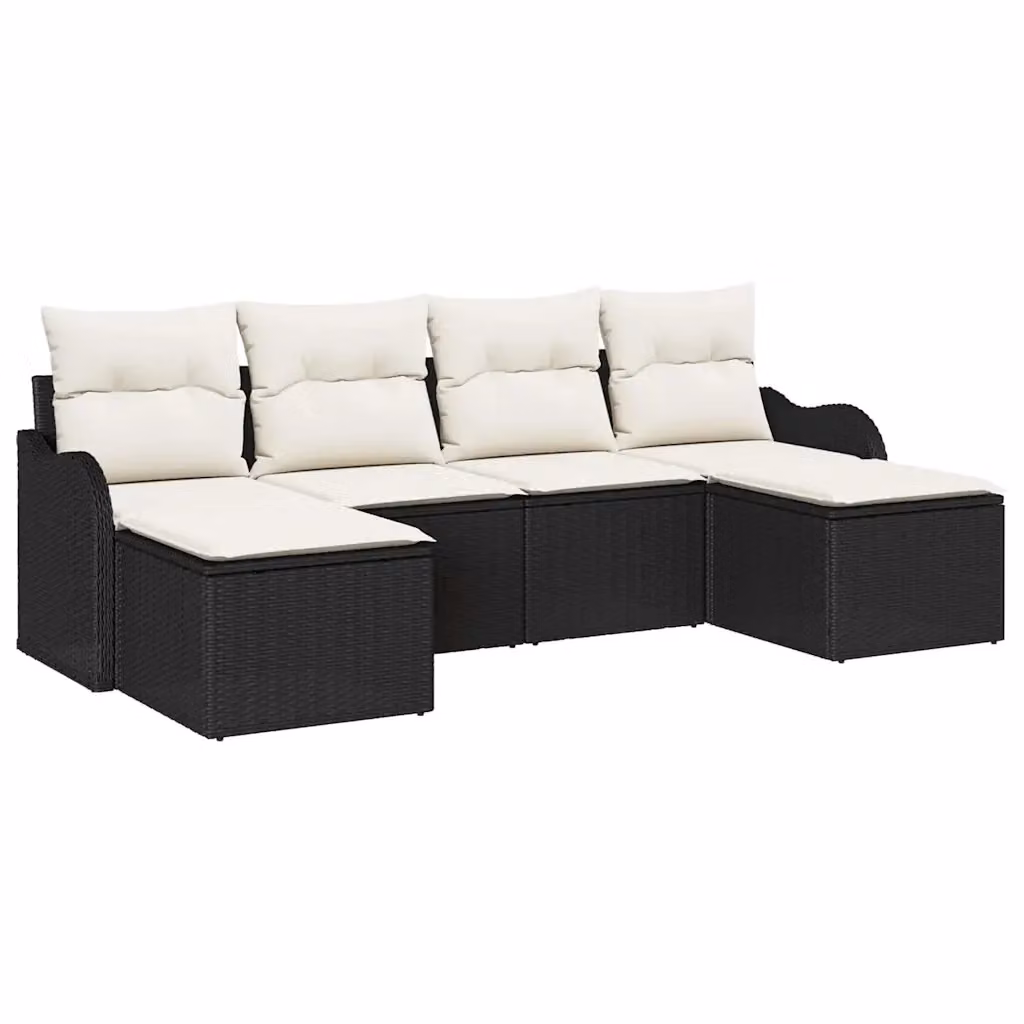Set Divano da Giardino a L vidaXL 6 pz Nero con Cuscini e Ottoman in Polyrattan e Acciaio – 2