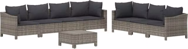 Set di mobili da giardino Outsunny in resina intrecciata grigia con 8 pezzi e cuscini imbottiti in poliestere resistente ai raggi UV