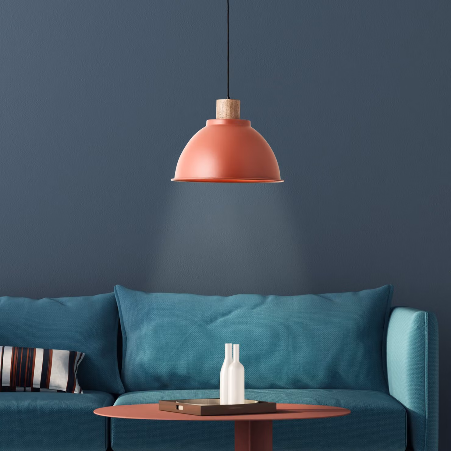 BRILLIANT Lampada a sospensione decorativa Erena in rosso | dimmerabile con lampadina compatibile | Ø 38 cm | Altezza 120 cm | 1x E27 max. 60 Watt | Metallo/Legno