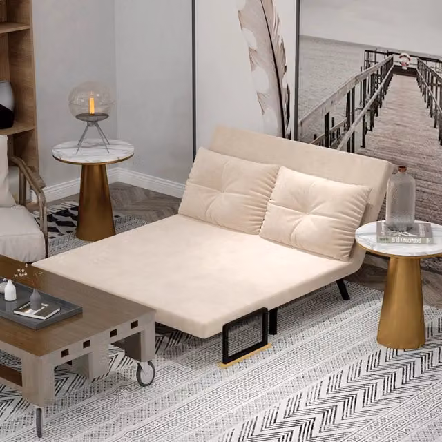 Poltrona letto ULEVR beige con schienale regolabile in 5 posizioni, trasformabile in letto singolo, 102x73x81 cm