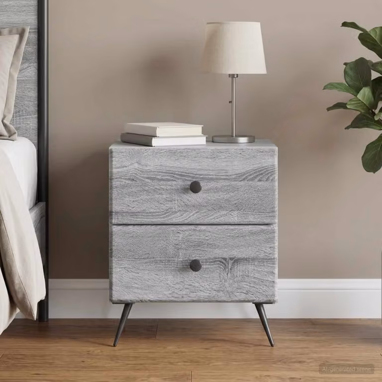 Armadio da notte moderno vidaXL in MDF e metallo, Grigio Sonoma, L 43 cm x P 34,5 cm x H 47,5 cm