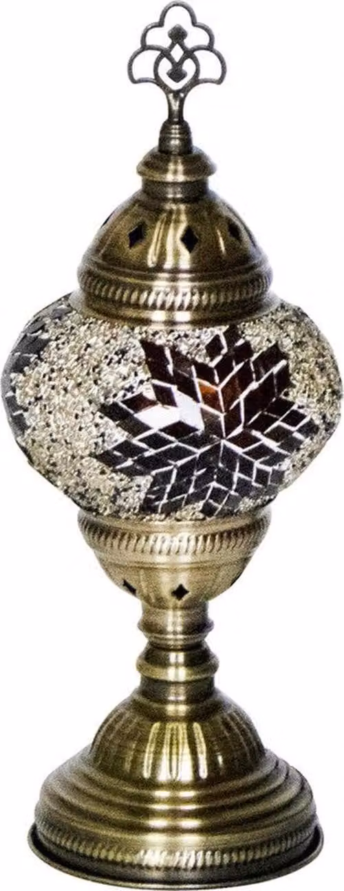 Lampada da tavolo in stile orientale con mosaico, marrone, altezza 30 cm, diametro 13,5 cm, attacco E14, realizzata a mano, design unico