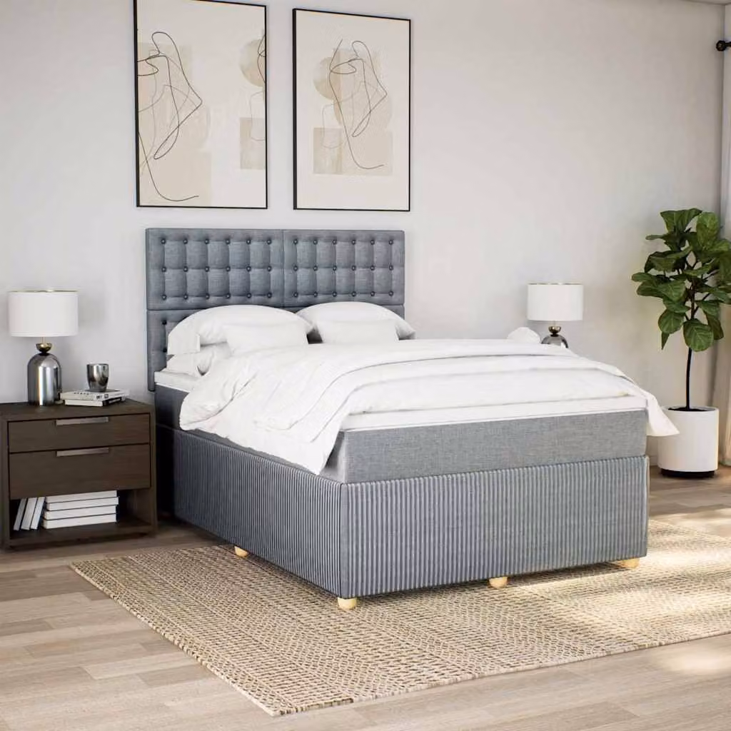 vidaXL Letto Ibrido con Materasso e Giroletto a Molle in Tessuto Grigio e Bianco L/P/H: 160 x 200 x 150,5 cm