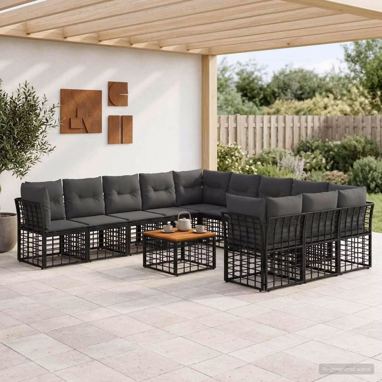 Maison Exclusive - Set da esterno per divano, 12 pezzi, colore nero e grigio scuro, in poliestere