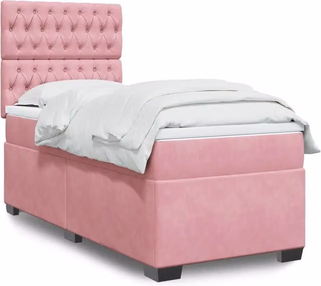 Letto con Giroletto a Molle e Materasso Ibrido vidaXL in Velluto Rosa e Bianco L/P/H: 200 x 80 x 150,5 cm