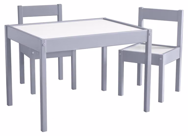 Tavolino e 2 sedie, set da 3 pezzi, grigio, per la stanza dei giochi