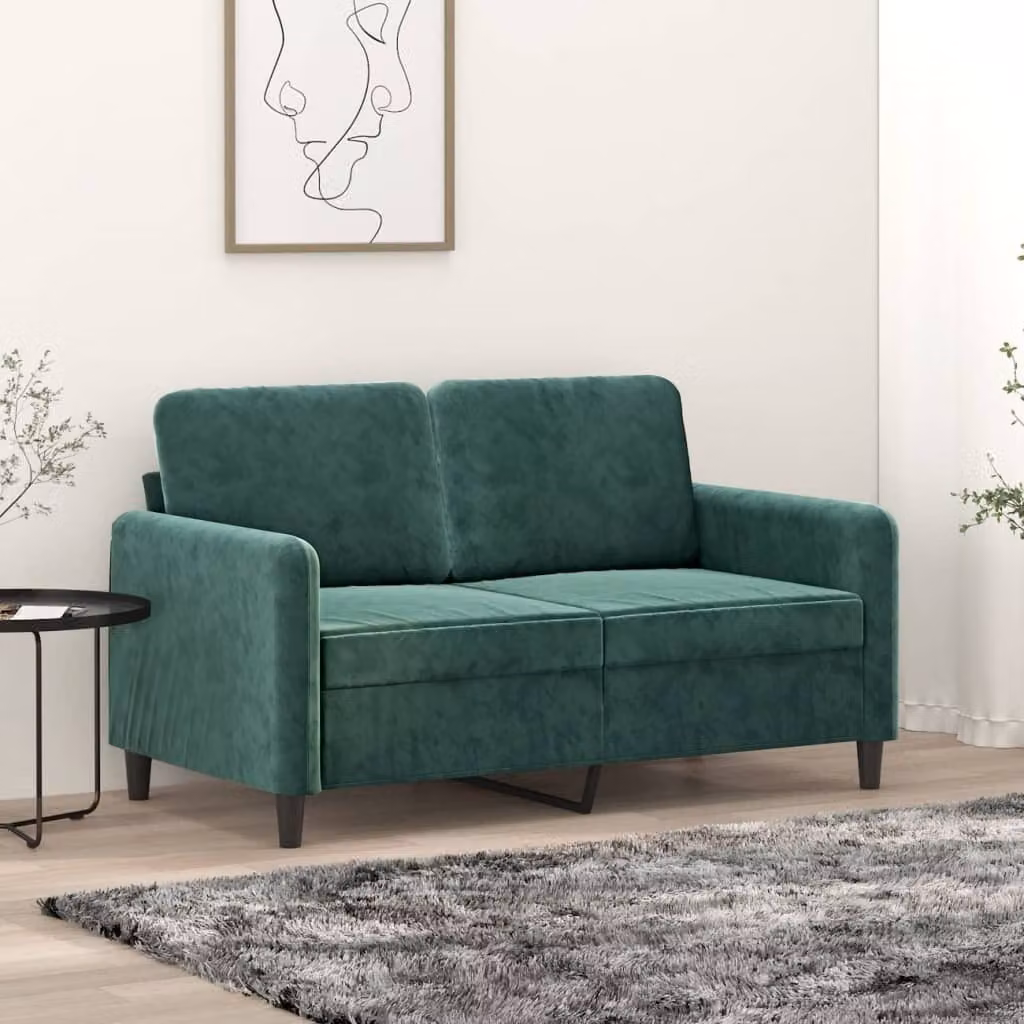 Divano a due posti, colore verde scuro, 120 cm, in velluto